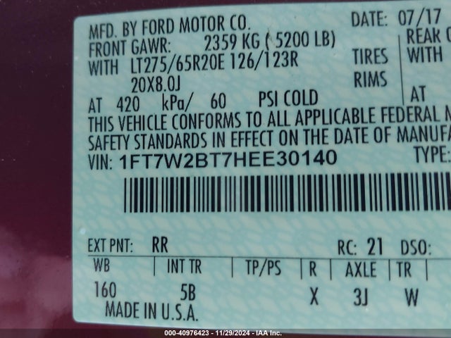 1FT7W2BT7HEE30140 Ford F-250 Lariat
