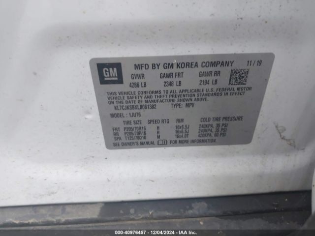 KL7CJKSBXLB061382 Chevrolet Trax Fwd Ls