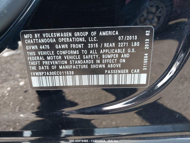 1VWBP7A30EC011539 Volkswagen Passat 2.5l Se