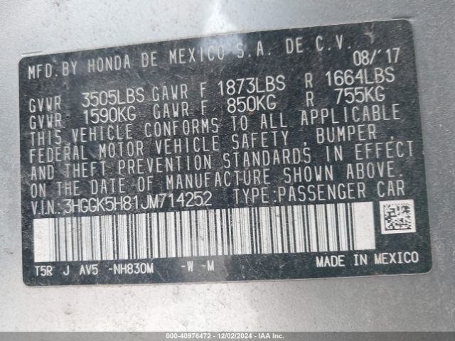 3HGGK5H81JM714252 Honda FIT EX