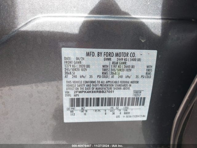 2FMPK4K9XRBB27051 Ford Edge Titanium