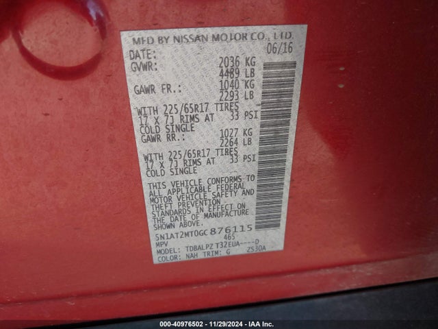 Nissan ROGUE S 2016 5N1AT2MT0GC876115 Image 9