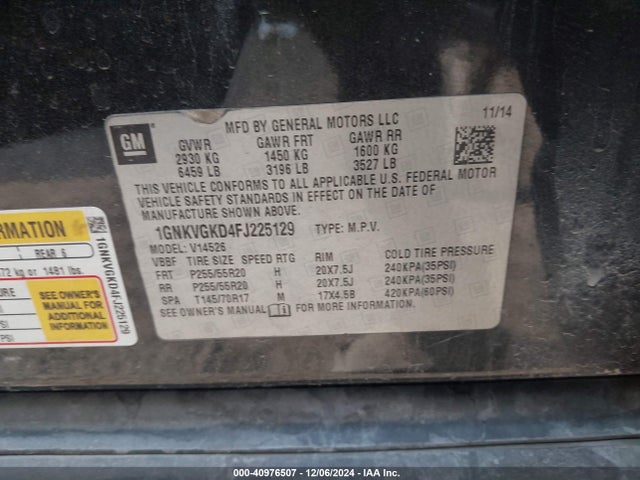 Chevrolet Traverse 1lt 2015 1GNKVGKD4FJ225129 Image 9