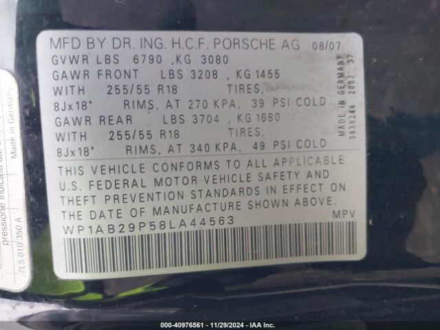 2008 PORSCHE CAYENNE WP1AB29P58LA44563 Photo 8