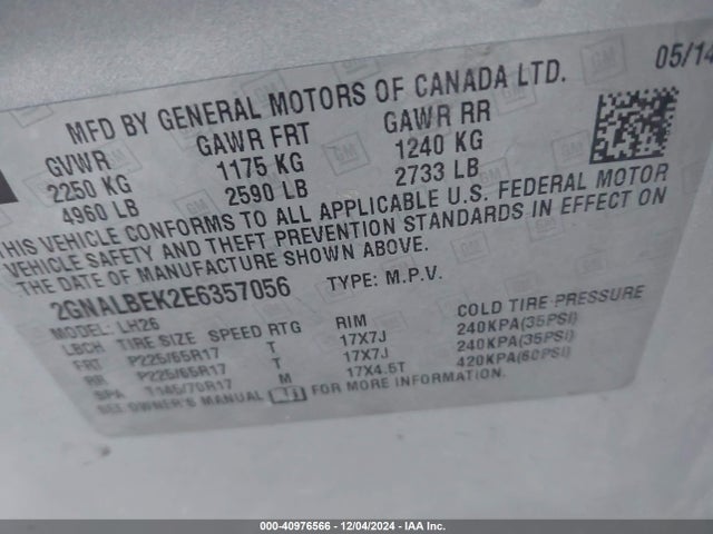Chevrolet EQUINOX 1LT 2014 2GNALBEK2E6357056 Image 9