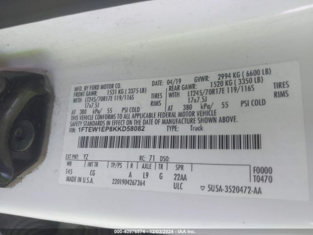 1FTEW1EP8KKD58082 Ford F-150 Xl