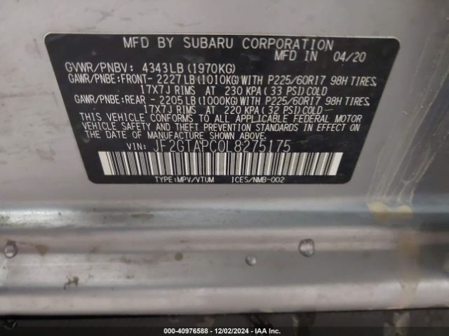 JF2GTAPC0L8275175 Subaru Crosstrek Premium