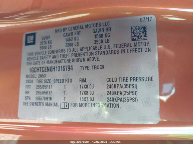 1GCHTCEN0H1316794 Chevrolet Colorado Lt