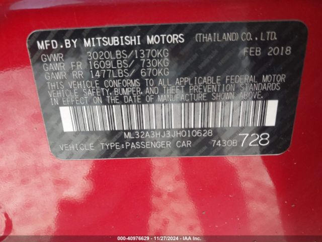 ML32A3HJ3JH010628 Mitsubishi MIRAGE ES