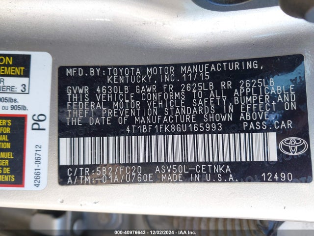 Toyota CAMRY LE 2016 4T1BF1FK8GU165993 Image 9