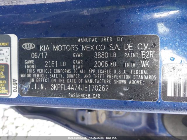 3KPFL4A74JE170262 KIA FORTE S