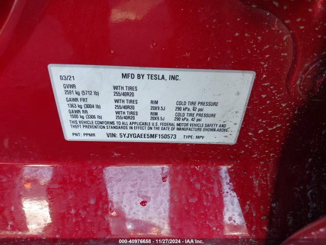 2021 TESLA MODEL Y 5YJYGAEE5MF150573 Photo 8