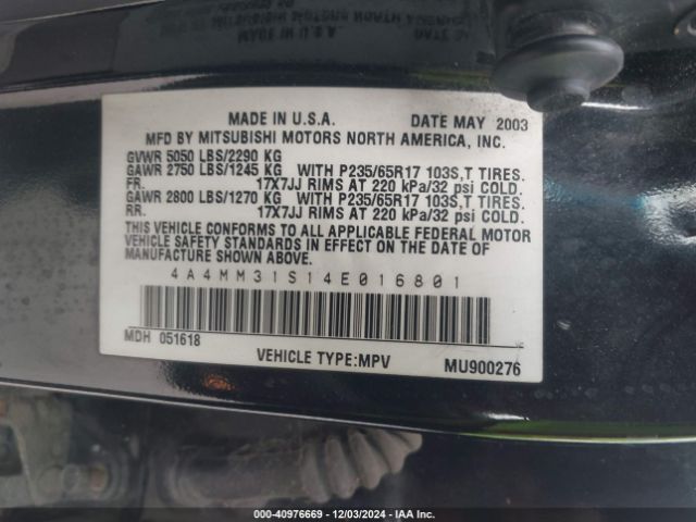 2004 MITSUBISHI ENDEAVOR 4A4MM31S14E016801 Photo 8