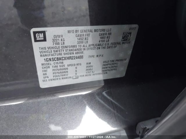 1GNSCBKCXHR224488 Chevrolet Tahoe Lt