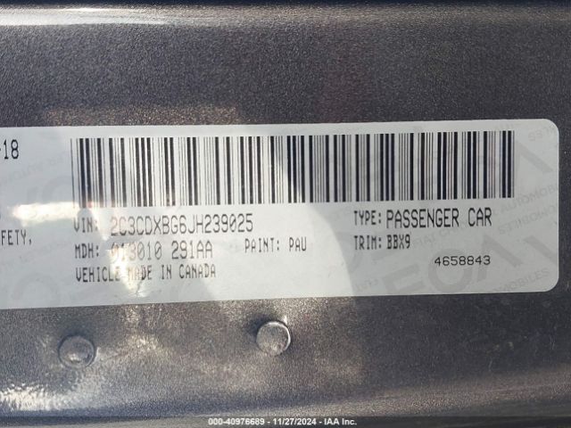 2C3CDXBG6JH239025 Dodge Charger Sxt Rwd