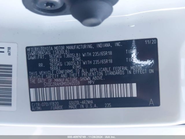 5TDCZRAH0MS040559 Toyota Highlander L