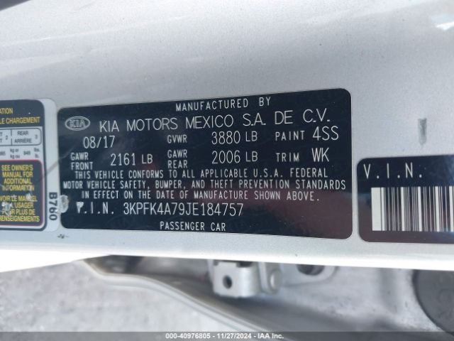 3KPFK4A79JE184757 KIA FORTE LX