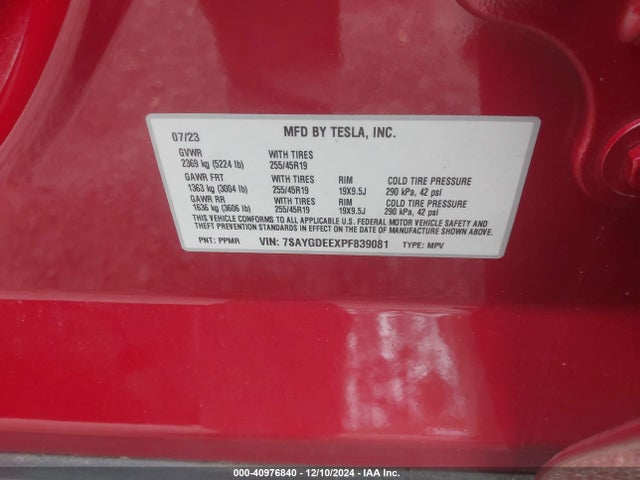 2023 TESLA MODEL Y 7SAYGDEEXPF839081 Photo 8