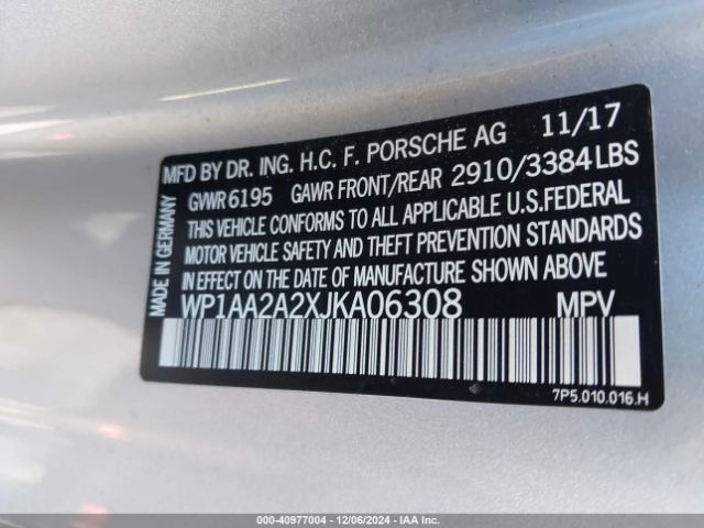 WP1AA2A2XJKA06308 Porsche Cayenne Platinum Edition