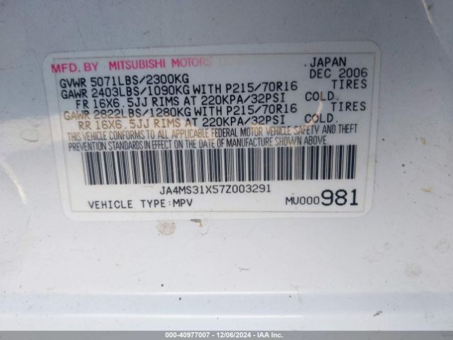 2007 MITSUBISHI OUTLANDER JA4MS31X57Z003291 Photo 8