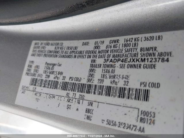 3FADP4EJXKM123784 Ford FIESTA SE