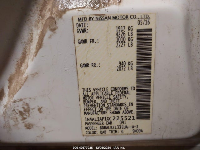 Nissan Altima 2.5 Sl 2016 1N4AL3AP1GC225521 Image 9