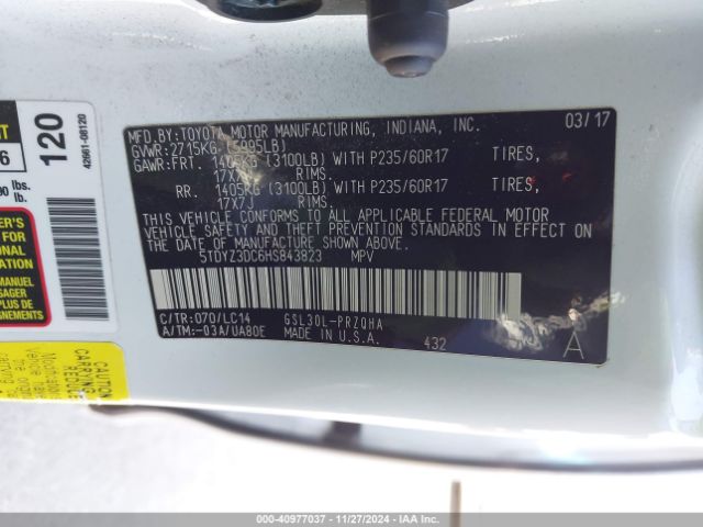 5TDYZ3DC6HS843823 Toyota Sienna Xle/limited