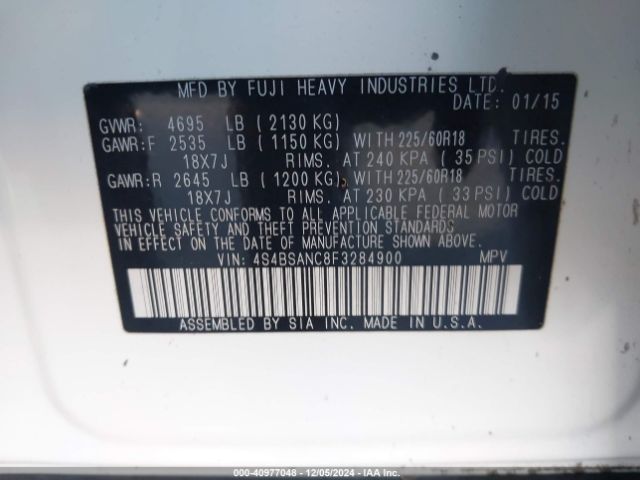 4S4BSANC8F3284900 Subaru Outback 2.5i Limited