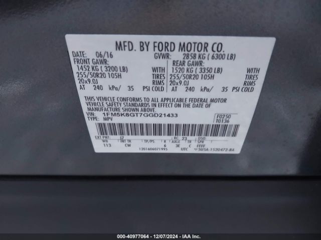 1FM5K8GT7GGD21433 Ford EXPLORER SPORT