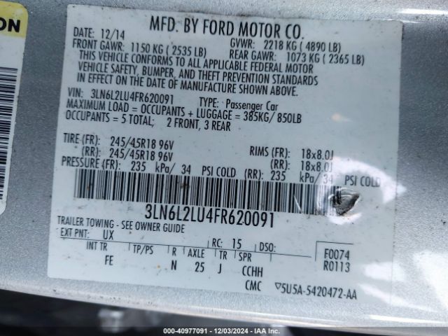 3LN6L2LU4FR620091 Lincoln MKZ HYBRID
