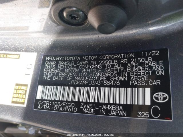 JTDKAMFU3N3188476 Toyota Prius L