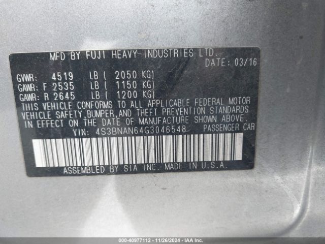 4S3BNAN64G3046548 Subaru Legacy 2.5i Limited