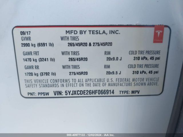 5YJXCDE26HF066914 Tesla Model X 100d/75d/90d