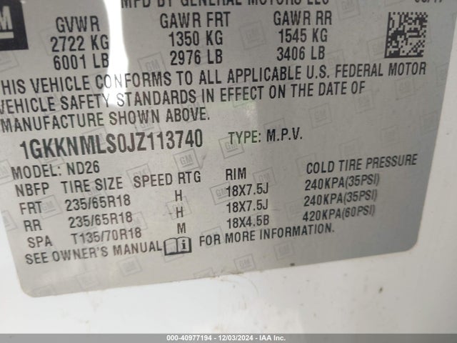 1GKKNMLS0JZ113740 GMC Acadia Slt-1