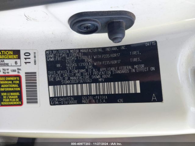 5TDKK3DC0FS611063 Toyota Sienna Le 8 Passenger