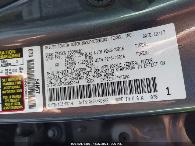Toyota Tacoma Sr5 V6 2018 5TFAZ5CN7JX057464 Image 9