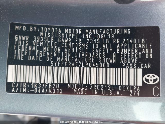 5YFEPRAE7LP045060 Toyota COROLLA LE