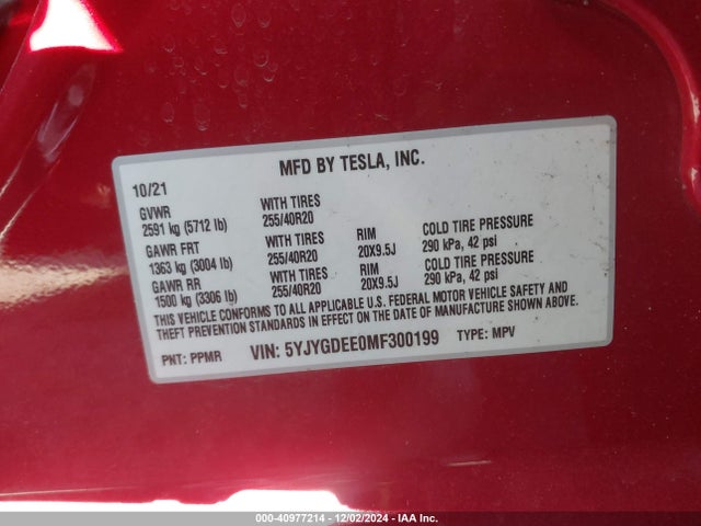 2021 TESLA MODEL Y 5YJYGDEE0MF300199 Photo 8