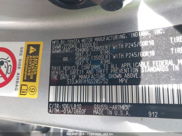 5TDJKRFH1GS285752 Toyota 2gr-fe