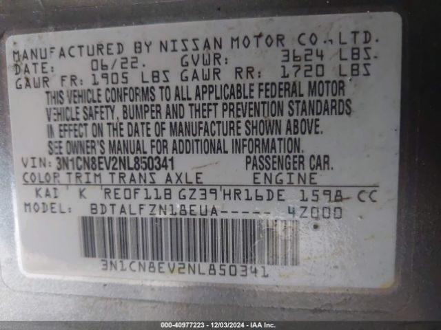 3N1CN8EV2NL850341 Nissan Versa 1.6 Sv Xtronic Cvt