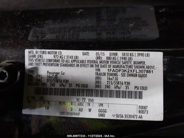 Ford FOCUS SE 2015 1FADP3K2XFL307881 Image 9