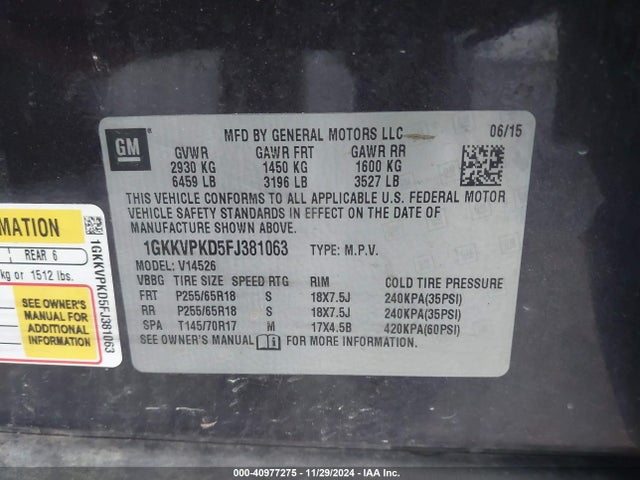 1GKKVPKD5FJ381063 GMC Acadia Sle-2