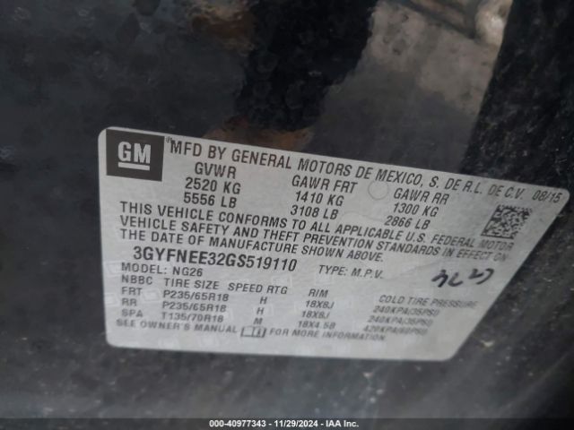 3GYFNEE32GS519110 Cadillac Srx Luxury Collection