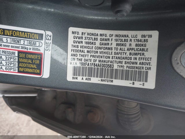 Продажа на аукционе авто 2010 Honda Civic Ex, vin: 19XFA1F84AE003583, номер лота: 40977388