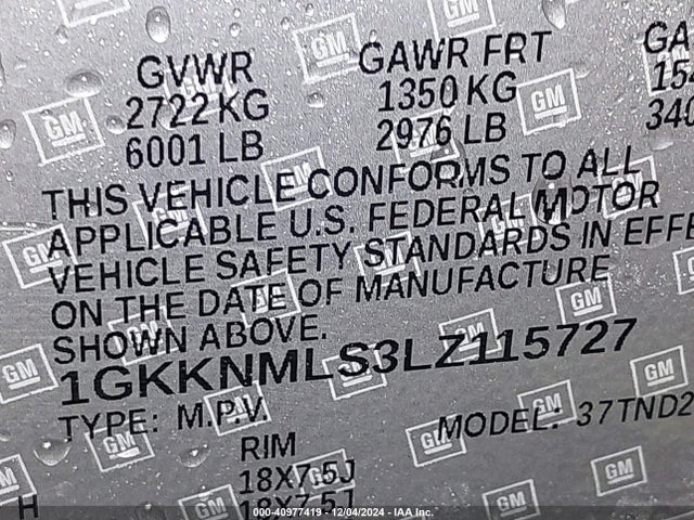 1GKKNMLS3LZ115727 GMC Acadia Fwd Slt