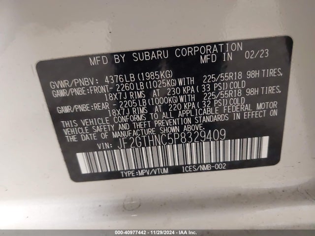JF2GTHNC5P8329409 Subaru Crosstrek Limited
