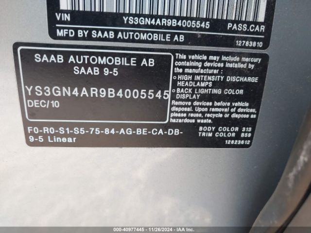 2011 SAAB 9-5 YS3GN4AR9B4005545 Photo 8