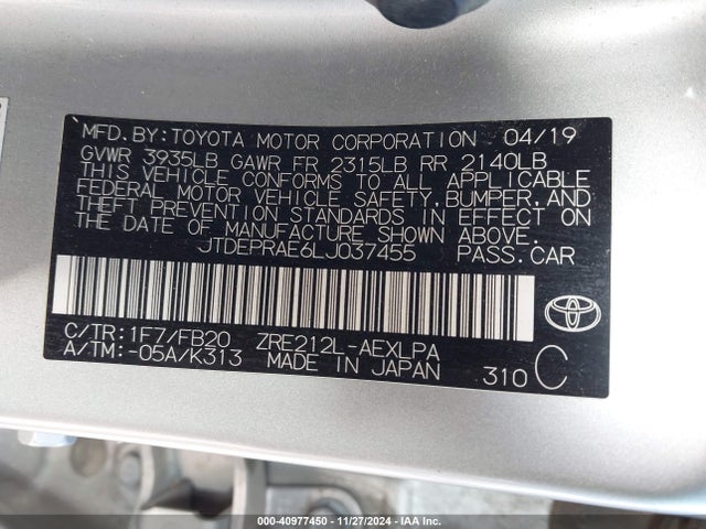 Toyota COROLLA LE 2020 JTDEPRAE6LJ037455 Image 9