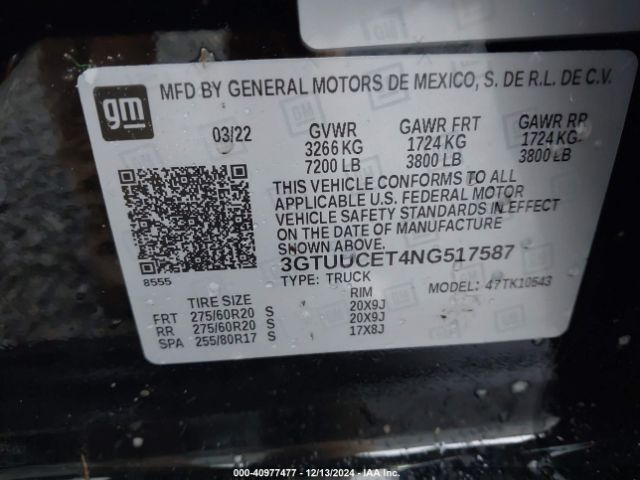 3GTUUCET4NG517587 GMC Sierra 1500 4wd  Short Box Elevation With 3sb