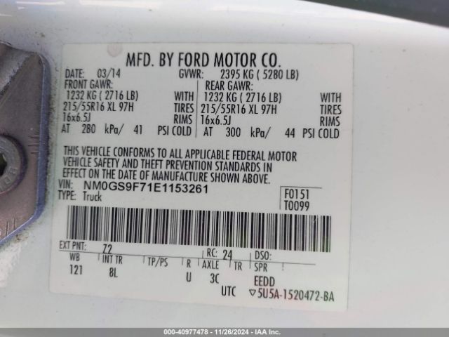 NM0GS9F71E1153261 Ford Transit Connect Xlt